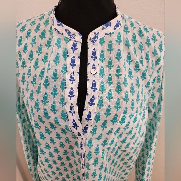J. Crew Teal and Blue Floral Blouse - Picture 3 of 9